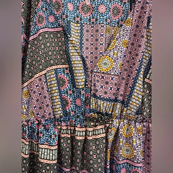 Trina Turk‎ Bohemian Patchwork Geometric Print Lightweight Maxi Midi Dress Sz S - Picture 4 of 9